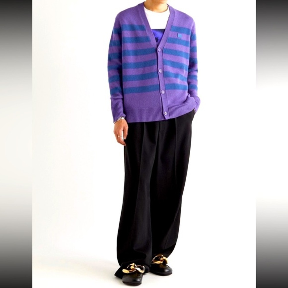 Acne Studios Wool Cardigan Sweater Striped Oversized Mens Luxury Winter Knit - Picture 1 of 15